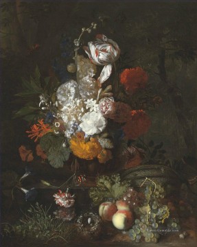 Klassik Blumen Werke - Ein Stillleben mit Blumen und Früchten mit Vogelnest und Eiern Jan van Huysum klassischen Blumen